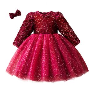 Girls Dresses Sequin Autumn Princess Party for 38 Yrs Long Sleeve Winter Xmas Children Casual Clothing Birthday Wedding Gown 221125