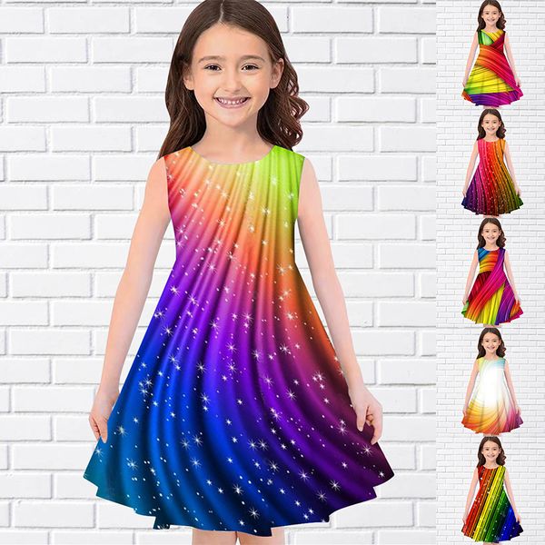 Robes d'été pour filles, imprimé floral 3D, fête pour enfants, sans manches, débardeur de princesse, joli motif Floral, 230406