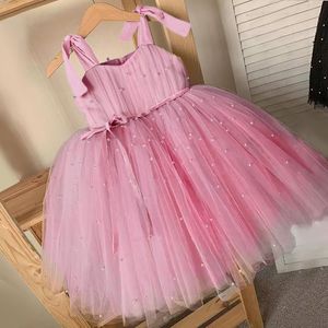 Filles Robes D'été Fille Tulle Princesse Fête Tutu Fluffy Perle Enfants De Mariage Robe De Soirée Enfants Vêtements Bébé Vêtements Robes 230217