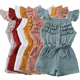 Meisjes jurken zomer peuter kinderen babymeisjes jurk prinses ruche mouw romper katoen outfits jumpsuit playsuit kinderkleding 6m5y 230520