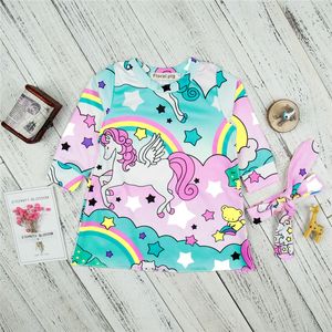 Meisjes jurken zoete zachte katoen pasgeboren baby meisjes kleding kinderen schattige eenhoorn jurk met hoofdband cartoon peuter casual jurken outfits