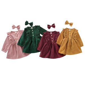 Vestidos para niñas Vestido para niños pequeños Bebé Corduroy Vestidos de princesa Bowknot horquilla Vestido de manga larga para bebés Recién nacido Boutique Ropa 2572 Q2