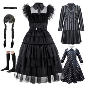 Meisjes Jurken Woensdag Black Lace Halloween Dress Up Verjaardagsfeestje Prestaties Meisje Rollenspel 412 Jaar Oud 230607
