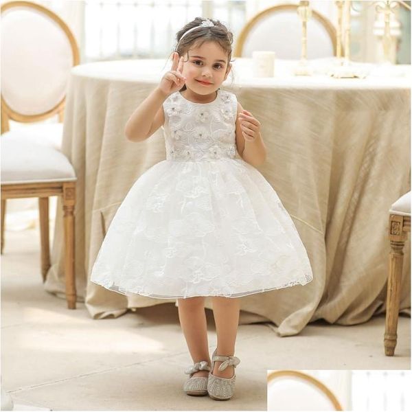 Robes de filles robe en dentelle blanche pour enfants fille princesse formelle fleur enfants soirée robe de bal de Noël Partygirls Drop Livraison bébé Dhxto