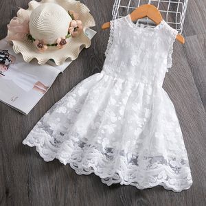 Filles Robes Blanc D'été Fleur D'anniversaire Sans Manches De Mariage Soirée Robe De Bal Tutu Dentelle Floral Enfants Robe pour Fille Tissu 230518