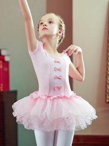 Girls Elegant Ballet Robe Courte manche danse Porte de jupe de sport pour enfants