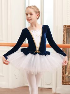 Meisjes elegante kanten dansjurk tule tutu herfst/winter warme pluche tutu met lange mouwen tutu kinderpakketten 240411