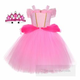 Meisjes sprookjesprinses cosplay jurken met haarstokken 2 stuks sets kinderen stereo bloemen applique kant tule tutu jurk kinderdag feestkleding Z6356