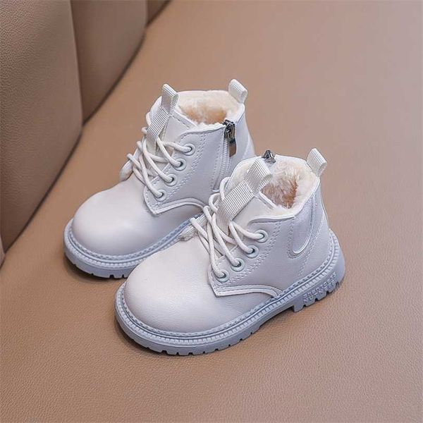 Filles Mode Bottes Enfants Coton Chaussures Automne Hiver Enfants Bébé Cuir Garçons Peluche Réchauffement Cheville Imperméable 211227