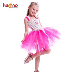 Meisjes flamingo prinses jurk roze bloem tule kleding kinderen verjaardagsfeestje jurken merk dier kostuum flamingo vestidos 210303