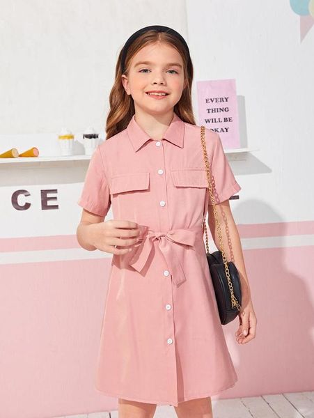 Robe chemise ceinturée avec rabat pour fille SHE