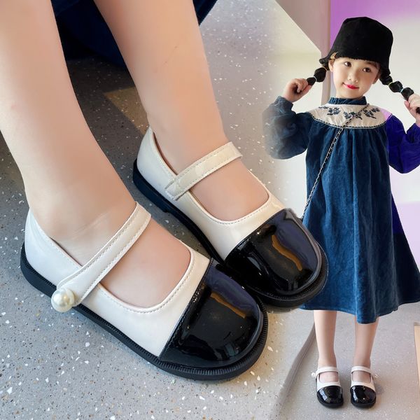 Filles chaussures plates printemps automne-enfant chaussures enfants enfants enfants princesse pu en cuir épissant la chaussure de danse en caoutchouc souple bébé