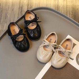 Girls Flats schoenen Fashion Childrens Retro Bow Shoes Kids Soft Sole geplooide Casual schoenen voor feest bruiloft Japanse stijl 240518