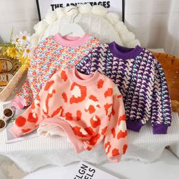 Filles pull en toison pull en tricot pour les enfants motifs léopard enfants t-shirts épaississent les sweats de malfaiteur en bas âge de bébé chaud l2405