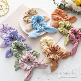 Niñas estampado floral Arcos scrunchie verano niños princesa diademas niños oreja de conejo elástico cola de caballo titular mujeres accesorios para el cabello Q6886