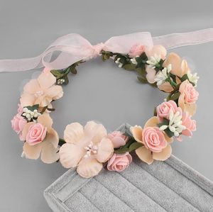 Filles fleur couronne couronne boutique stéréo rose pour enfants designer bandeaux enfant dentelle fleurs ruban arcs princesse cheveux accessoires