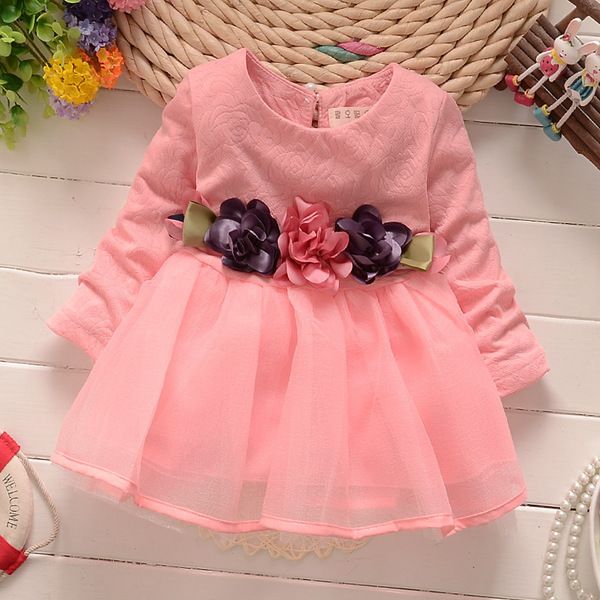 Niñas vestido de flores cinturón regalo bebé para ropa de niña vestido de princesa de manga larga rosa amarillo blanco Q0716