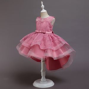 Robe en dentelle florale vintage pour filles, robe d'été moelleuse à queue brodée pour enfants du collège, soirée, festival, fête de mariage, robe de danse formelle Pegeant