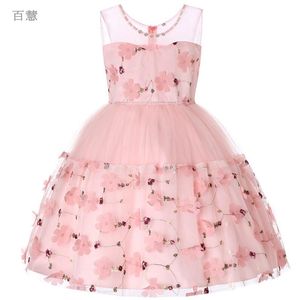 Vestido de fiesta de hilo de flores para niñas, vestido sin mangas para bebés, niñas, vestidos de princesa, ropa de actuación de cumpleaños para niños encantadores