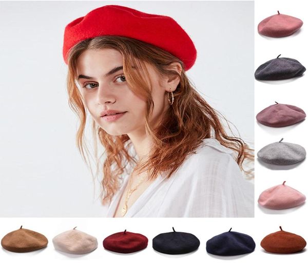 Béret d'artiste français 100 laine pour filles, casquette plate d'hiver, chaud et élégant, bonnet Trilby de peintre, Y635187659