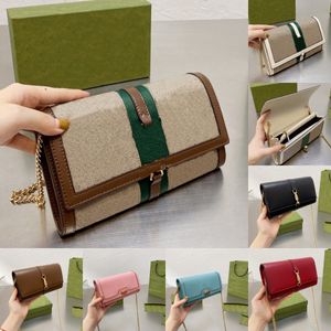 Diseñador Mujer Carteras largas en cadenas Bolsos de hombro 1955 Embrague de cuero Hombre Marca de lujo 1961 Cadena Cartera de lona en blanco Mujer Dama Cuero real Bolso de mano cruzado