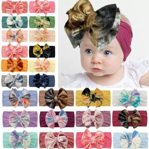 Meisjes goud fluwelen boog hoofdbanden kinderen stropdas dye strik prinses grote haarband accessoires kinderen boutique haarbanden