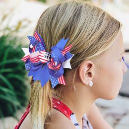 Meisjes haarclips American Independence Day vlag afdrukken Bronrettes boog haarclip zwaluwtail haarspelden haar boog met clip kinderen haaraccessoires gestreepte sterrenclip