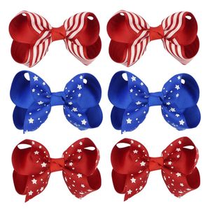 Girls Hair Clips American Independence Day Flag Print Barrettes Bow Coil Clip Coiffe Accessoires Accessoires Star Star Star Hairpins National Day Cadeaux