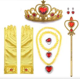 Girls Halloween verkleed 7 stcs Princess Tiara Crown Wand Gloves Sieraden Accessoires CWNS-004