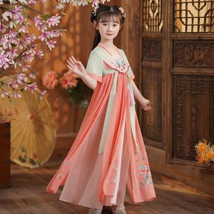 Meisjes Han Chinees kostuum zomer geborduurd lange rok middelste en grote kinderen oude jurk kleine meisje s 240403