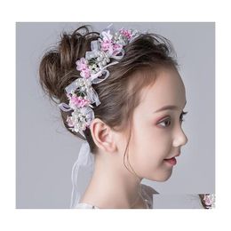 Pièces de tête pour filles Accessoires pour cheveux pour filles Version coréenne de Coiffes de spectacle Porter des bandeaux Fleurs de perles pour enfants Drop Delivery We Dhq27