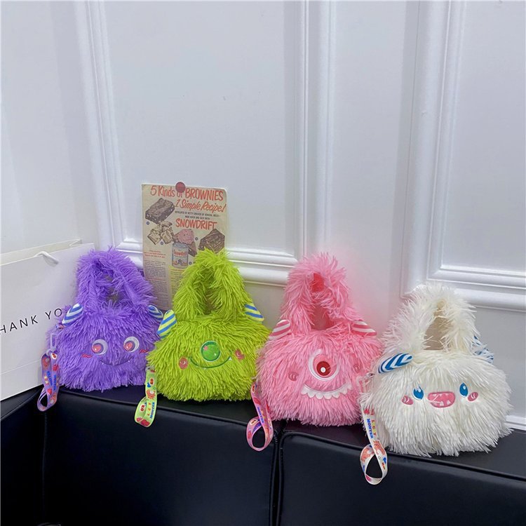 Girls' Heart Inns Cartoon Little Monster Cute One Eyed Strange Plush One Shoulder Oblique Straddle Bag Mobile Phone Bag Girls' Trendy Bag