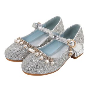 Girls High Heel Crystal Model Catwalk Show Party Casual Children Princess Shoes Sequins boog voor peuter sandalen