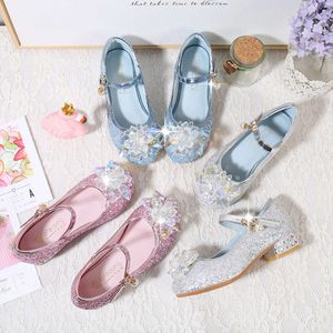 Tisos altos de las niñas Primavera y otoño NUEVA Moda Niña Princesa Single Children's Crystal Shoes L2405