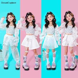 Girls Hip Hop Lace Crop Top Jirt Street Dance Vest Pantalon Giffon Kids Elegant Clothes Sets Children Fashion Streetwear Costumes 240516