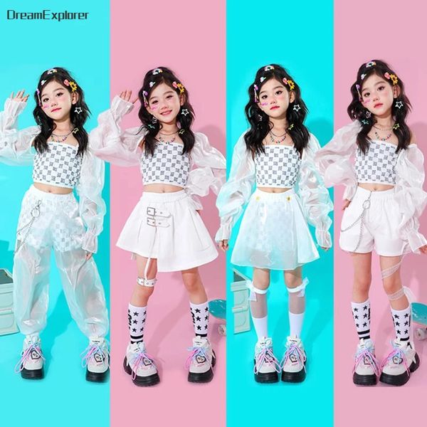 Girls Hip Hop Lace Crop Top Jirt Street Dance Vest Pantalon Giffon Kids Elegant Clothes Sets Children Fashion Streetwear Costumes 240516