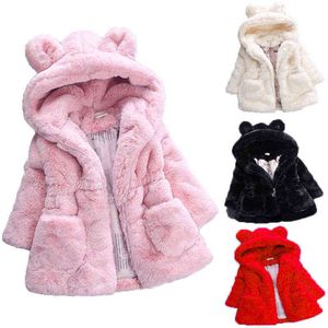 Meisjes met capuchon jassen Outerwear 2021 Winter Baby Girl Warm pluche jas 0-6 jaar oude Toddler Girl Wool Jackets Kids Outerwear J220718