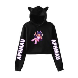 Meisjes hoodie Aphmau logo Merch print kat cropped hoodies dames/meisje lange mouw trui crop tops met capuchon los