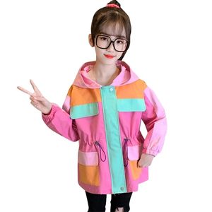 Chaqueta de niñas ropa exterior patchwork chica abrigos niños estilo casual abrigo primavera otoño ropa para niños 6 8 10 12 14 210528