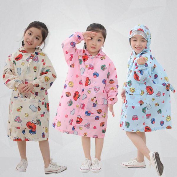 Veste imperméable pour filles, thème de dessin animé, impression de rue sésame, vêtements de pluie imperméables à bord Transparent, costume une pièce pour enfants