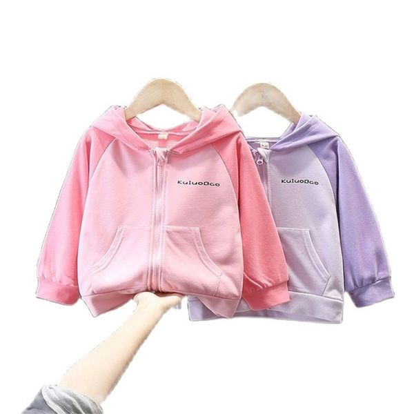 Chaquetas para niñas Primavera y otoño Baby Cardigan Tops Niños Coreano con capucha Sudaderas de estilo occidental P4571 210622