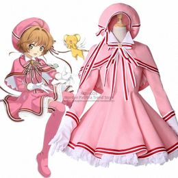 Girls Japan Anime Transparent Card Cardcaptor Sakura Cosplay Lolita Maid Pink Dr Women Card Sakura Disfraz Uniforme H8FN#