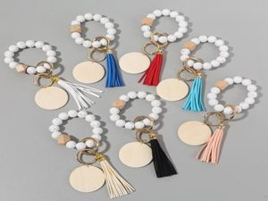 Filles bijoux en bois bracelet de perles porte-clés fête perles de silicone porte-clés sac à main pendentif pour femmes monogrammé graver boisé Ch3064120