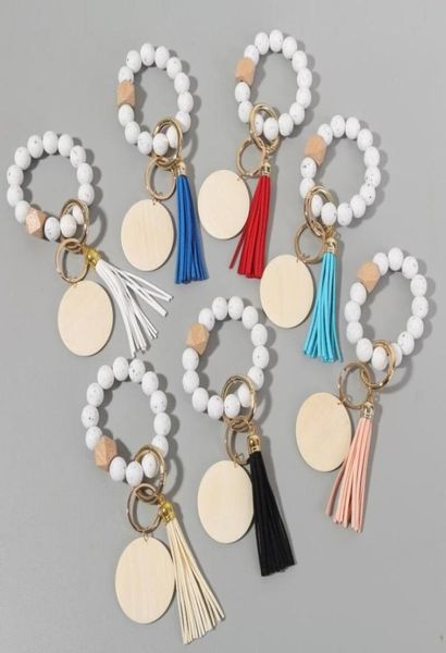 Filles bijoux en bois bracelet de perles porte-clés fête perles de silicone porte-clés sac à main pendentif pour femmes monogrammé graver boisé Ch3194875