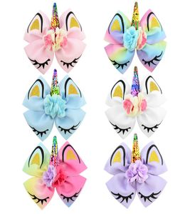 Meisjes Kinderen Bowknot Flower Hairspins Grosgrain Ribbon Bows With Alligator Clips Kinderen Unicorn Hair Accessoires Baby Boutique Bow 6695765
