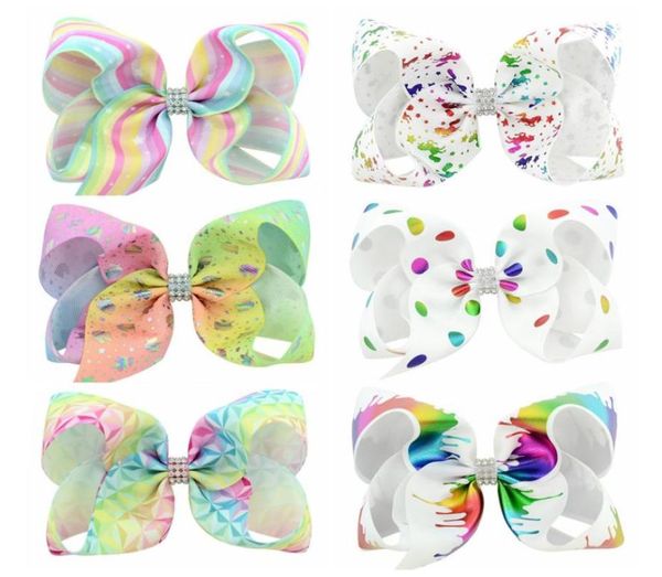 Girls Kids Bowknot Hairpins Rainbow Unicorn Grosgrain Ribbon Bows with Alligator Clips Childrens Hair Accessories Baby 6inch Bouti8343048