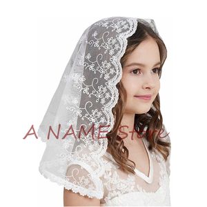 Filles Enfants Première Communion Voiles Français Dentelle Tête Couvrant Mantille Église Voile Headwrap Flowergirl Dentelle Voile Floret Edge MK2005 X0726