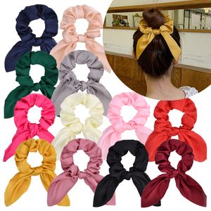 Filles Enfants Bandes de cheveux Simple Satin Tassel Nœud Cordeurs Cheveux Enfants Bandes d'arc élastiques Bowknot Coiffure Coiffure Headwear Accessoires 12 Couleurs KFR30