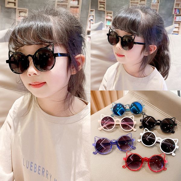 Filles lunettes de soleil surdimensionnées Kitty chat oreille lunettes de soleil nouveau cadre rond à la mode Protection UV mignon bébé lunettes enfants lunettes