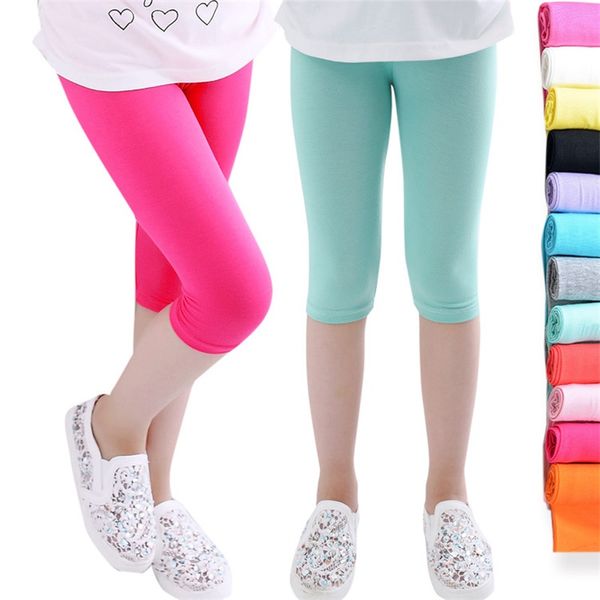 Filles genou longueur enfant cinquième pantalon couleur bonbon enfants recadrée vêtements printemps-été tout-match bas Leggings 1011 E3